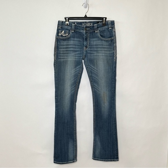Rock & Roll Cowgirl Denim - Rock & Roll Cowgirl Boyfriend Western Mid Rise Size 29/34 Medium Wad Denim Jean